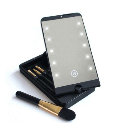 10 Touch Dimmer LED Bulbs Cosmetic Makeup Organizer Hand Custom Pocket Smart Touch LED Makeup Mirror With Light Brush